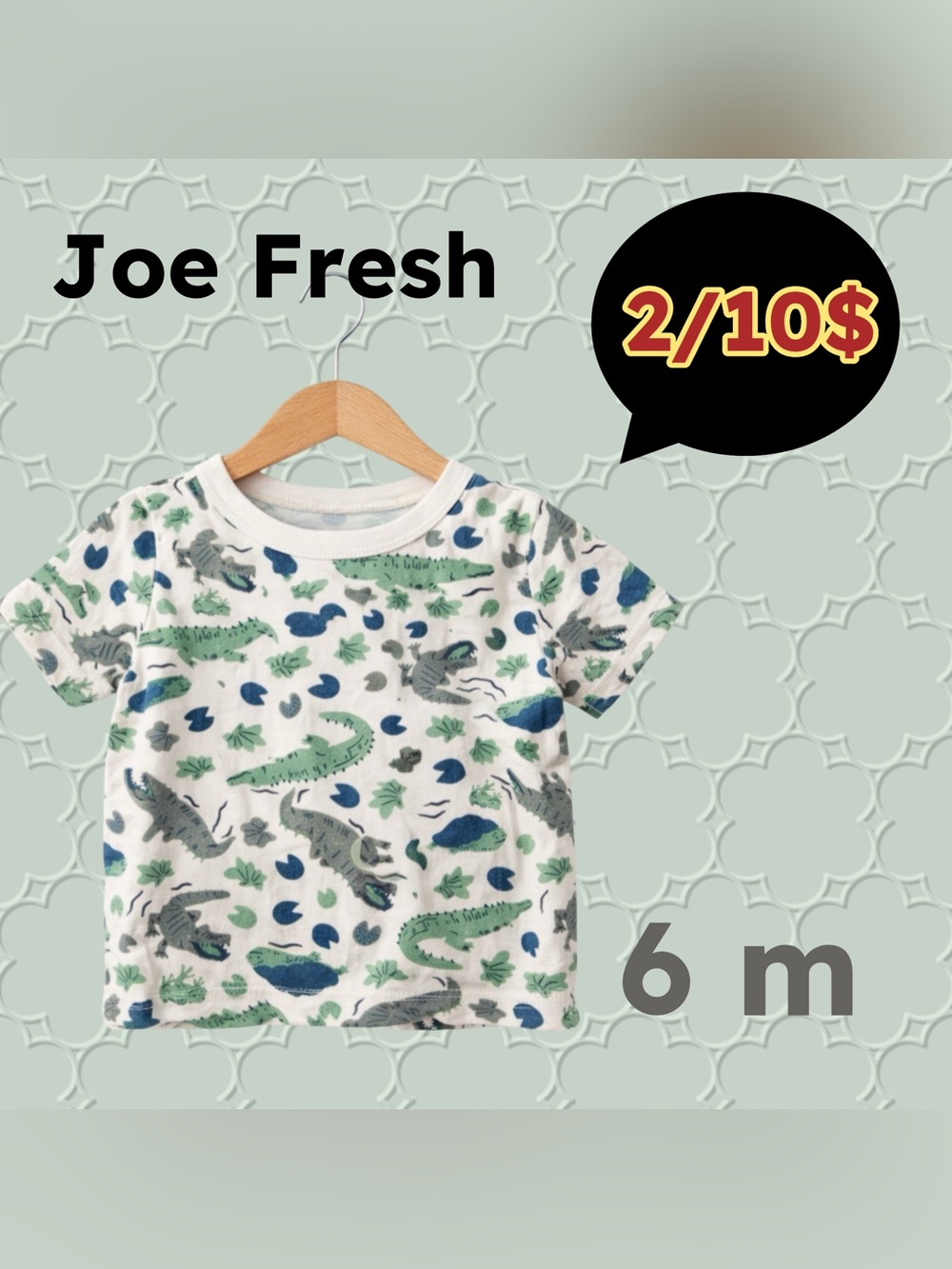 ✨HP✨🌈 2/10$ 🇨🇦👍GUC JOE FRESH |6m | Unisex baby Green crocodile print T-Shirt